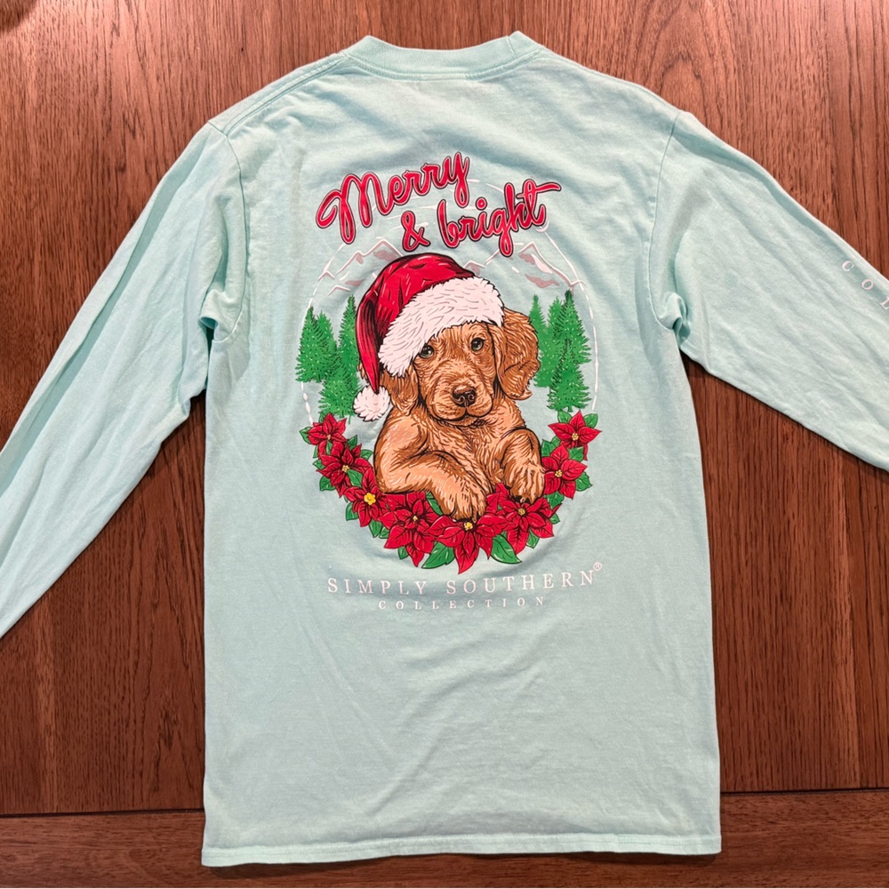 Simply Southern Shirt Womens Small Blue Preppy Long Sleeve Christmas Ladies